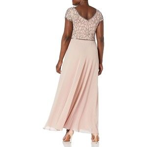 J Kara Women's Cap V-Neck Beaded Dress SIZE 6 Color: Blush/Mercury